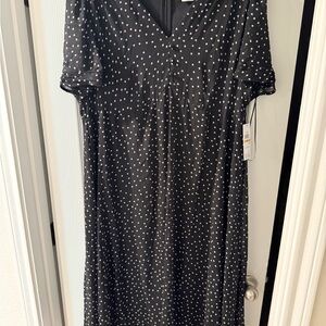 DKNY Black and White Polka Dot Midi Dress